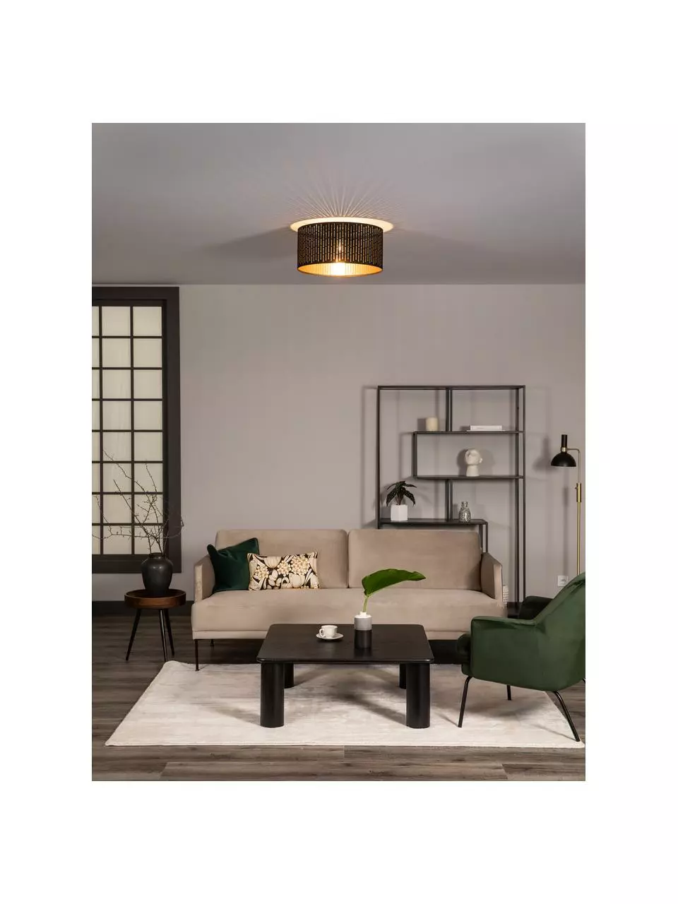 Deckenleuchte Varillas in Schwarz-Gold, Ø 48 x H 22 cm 4 Deckenleuchte Varillas in Schwarz-Gold, Ø 48 x H 22 cm – Bild 2