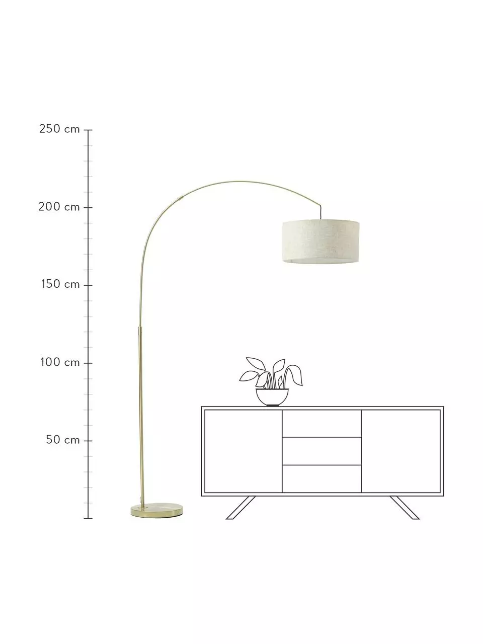 Westwing Collection Große Bogenlampe Niels in Messing-Beige, Ø 50 x H 218 cm 5 Westwing Collection Große Bogenlampe Niels in Messing-Beige, Ø 50 x H 218 cm – Bild 3