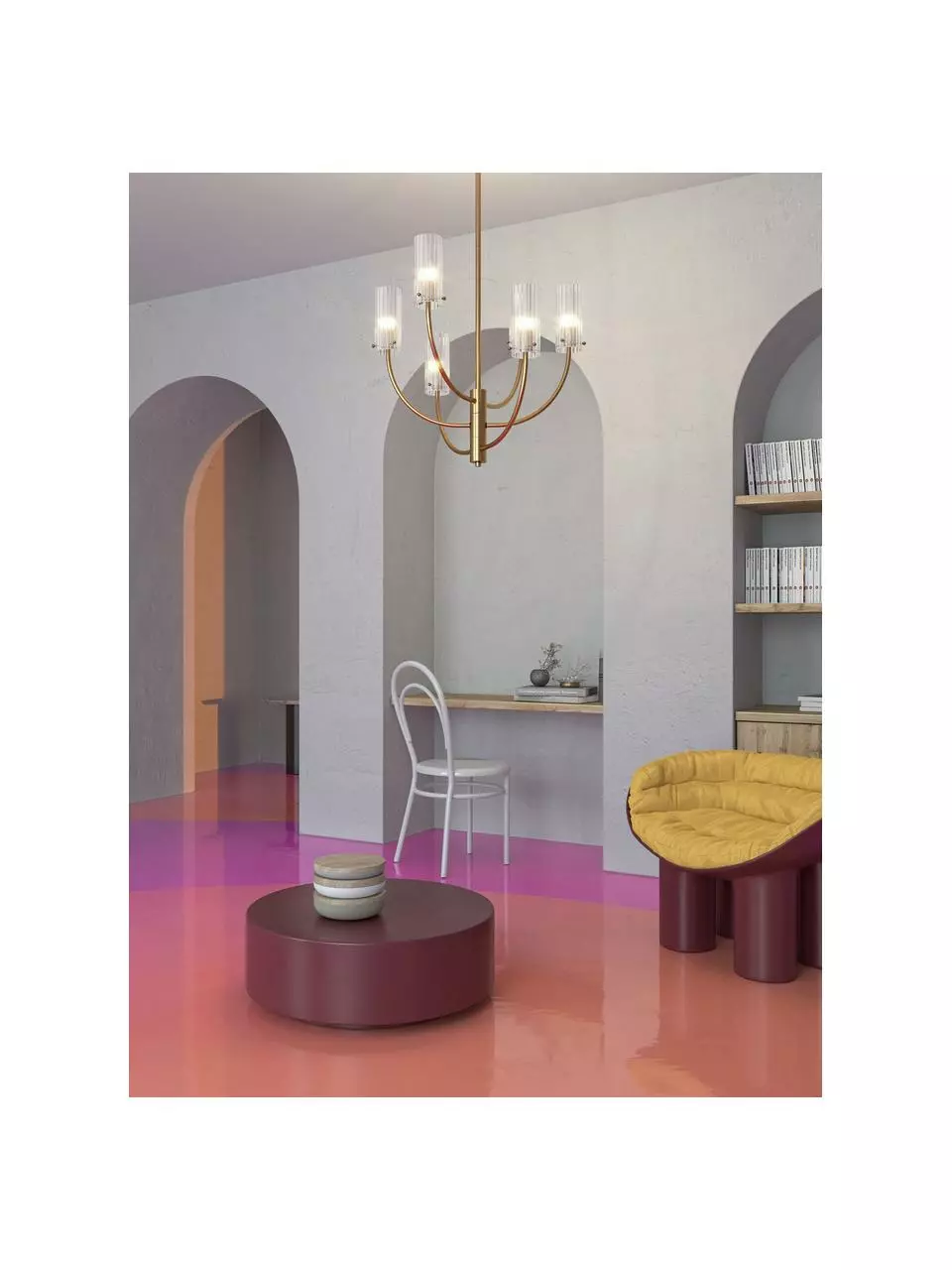 Große Pendelleuchte Arco in Gold, Ø 61 x H 67 cm 4 Große Pendelleuchte Arco in Gold, Ø 61 x H 67 cm – Bild 2