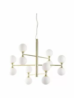 Westwing Collection Große Pendelleuchte Grover mit Glaskugeln in Gold, Ø 70 x H 56 cm