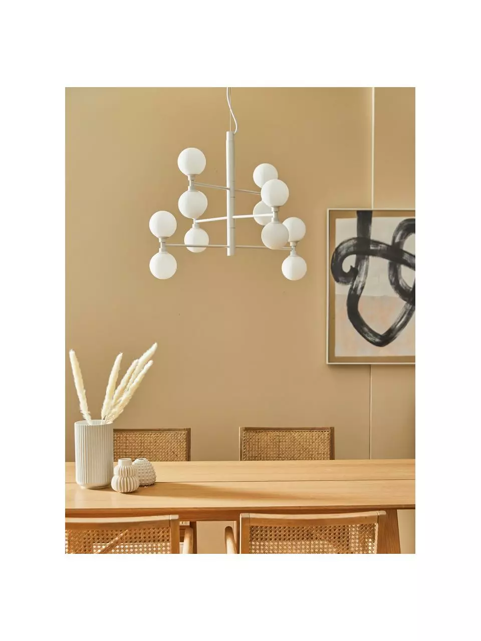 Westwing Collection Große Pendelleuchte Grover mit Glaskugeln in Weiß, Ø 70 x H 56 cm 4 Westwing Collection Große Pendelleuchte Grover mit Glaskugeln in Weiß, Ø 70 x H 56 cm – Bild 2