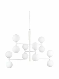 Westwing Collection Große Pendelleuchte Grover mit Glaskugeln in Weiß, Ø 70 x H 56 cm