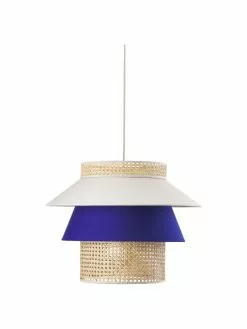 Westwing Collection Große Pendelleuchte Klea aus Wiener Geflecht in Creme/Dunkelblau, Ø 55 x H 42 cm