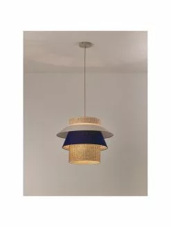 Westwing Collection Große Pendelleuchte Klea aus Wiener Geflecht in Creme/Dunkelblau, Ø 55 x H 42 cm -Leuchten Verkaufsladen Grosse Pendelleuchte Klea aus Wiener Geflecht in CremeDunkelblau 3