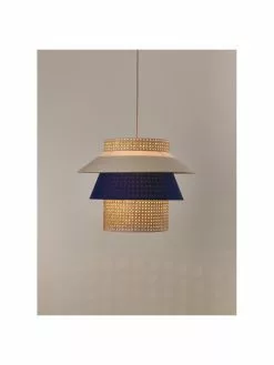 Westwing Collection Große Pendelleuchte Klea aus Wiener Geflecht in Creme/Dunkelblau, Ø 55 x H 42 cm -Leuchten Verkaufsladen Grosse Pendelleuchte Klea aus Wiener Geflecht in CremeDunkelblau 4