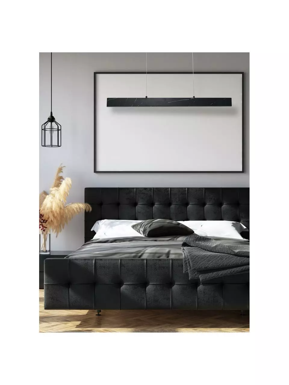 Große Schmale LED-Pendelleuchte Pierce in Marmoroptik, B 90 x H 10 cm 4 Große Schmale LED-Pendelleuchte Pierce in Marmoroptik, B 90 x H 10 cm – Bild 2