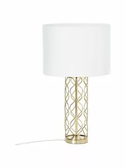 Große Tischlampe Adelaide in Weiß-Gold, Ø 35 x H 62 cm