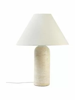 Alex Rivière x Westwing Collection Große Tischlampe Gia mit Marmorfuß in Travertin-Optik, Ø 46 x H 60 cm