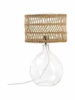 Westwing Collection Große Tischlampe Zoya mit Glasfuß und Rattanschirm, Ø 30 x H 51 cm