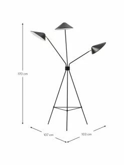 Westwing Collection Große Tripod-Stehlampe Neron mit Gold-Dekor in Schwarz, B 103 x H 170 cm -Leuchten Verkaufsladen Grosse Tripod Stehlampe Neron mit Gold Dekor in Schwarz 3