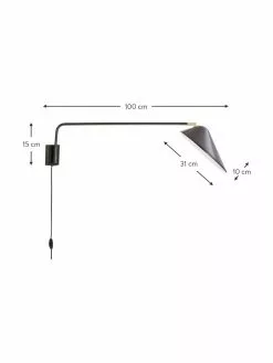 Westwing Collection Große Wandleuchte Neron mit Stecker und Gold-Dekor in Schwarz, B 27 x T 100 cm 10 Westwing Collection Große Wandleuchte Neron mit Stecker und Gold-Dekor in Schwarz, B 27 x T 100 cm -Leuchten Verkaufsladen Grosse Wandleuchte Neron mit Stecker und Gold Dekor in Schwarz 2