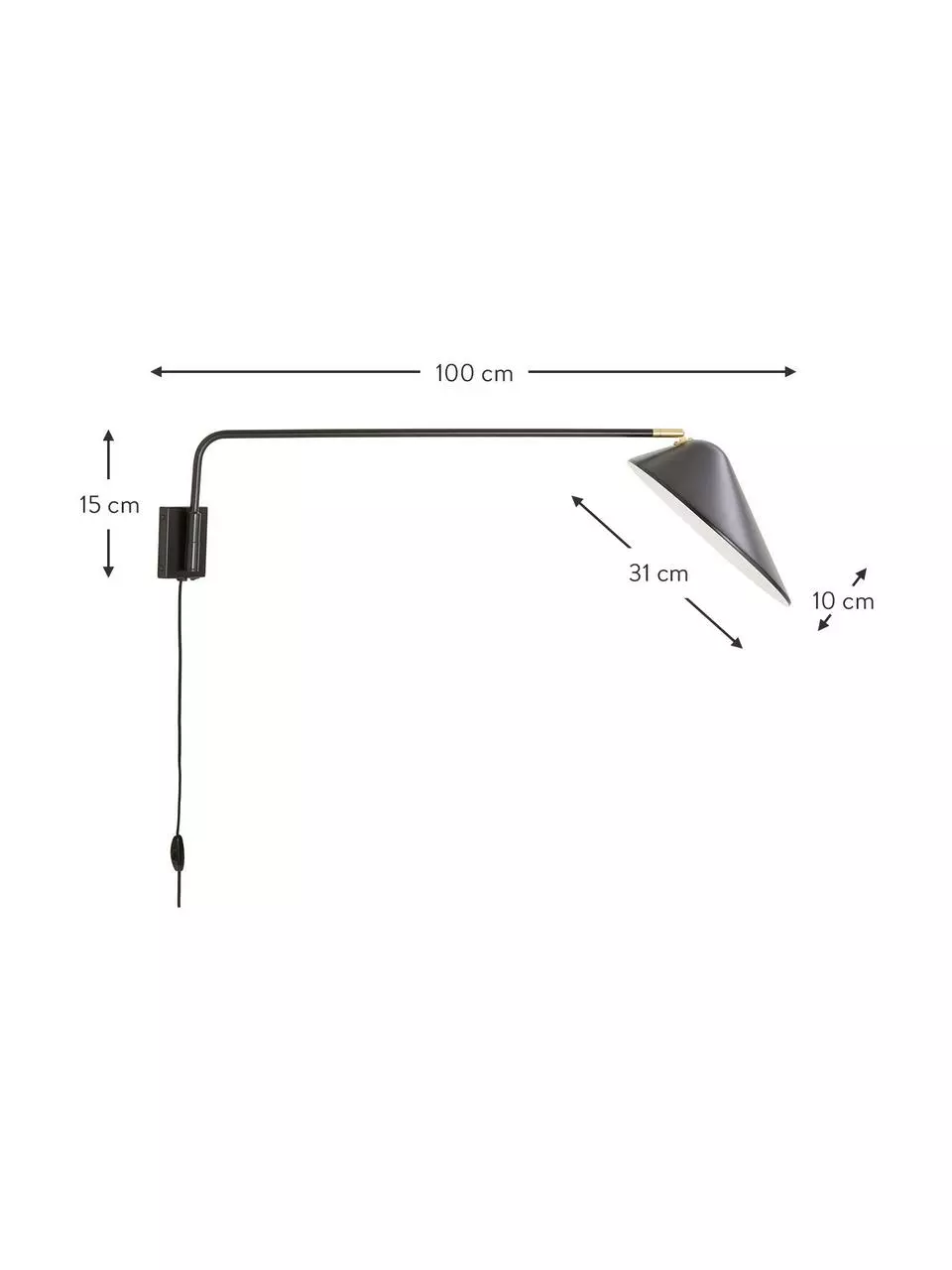 Westwing Collection Große Wandleuchte Neron mit Stecker und Gold-Dekor in Schwarz, B 27 x T 100 cm 5 Westwing Collection Große Wandleuchte Neron mit Stecker und Gold-Dekor in Schwarz, B 27 x T 100 cm – Bild 3