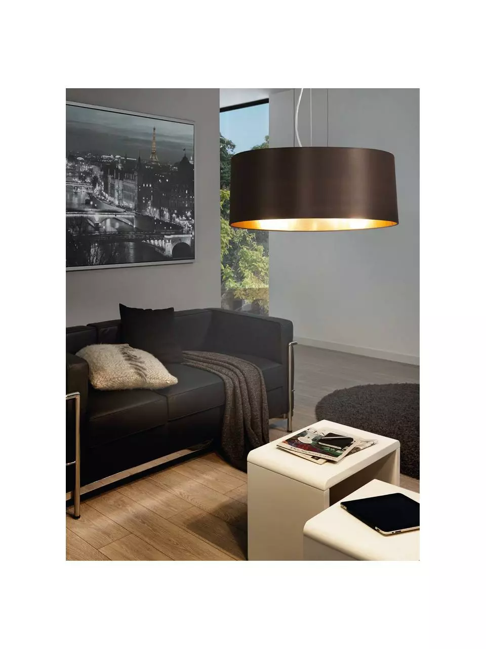 Pendelleuchte Jamie mit Gold-Dekor, Ø 53 x H 24 cm 4 Pendelleuchte Jamie mit Gold-Dekor, Ø 53 x H 24 cm – Bild 2