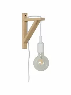Lucide Wandleuchte Fix mit Stecker aus Holz, T 19 x H 23 cm